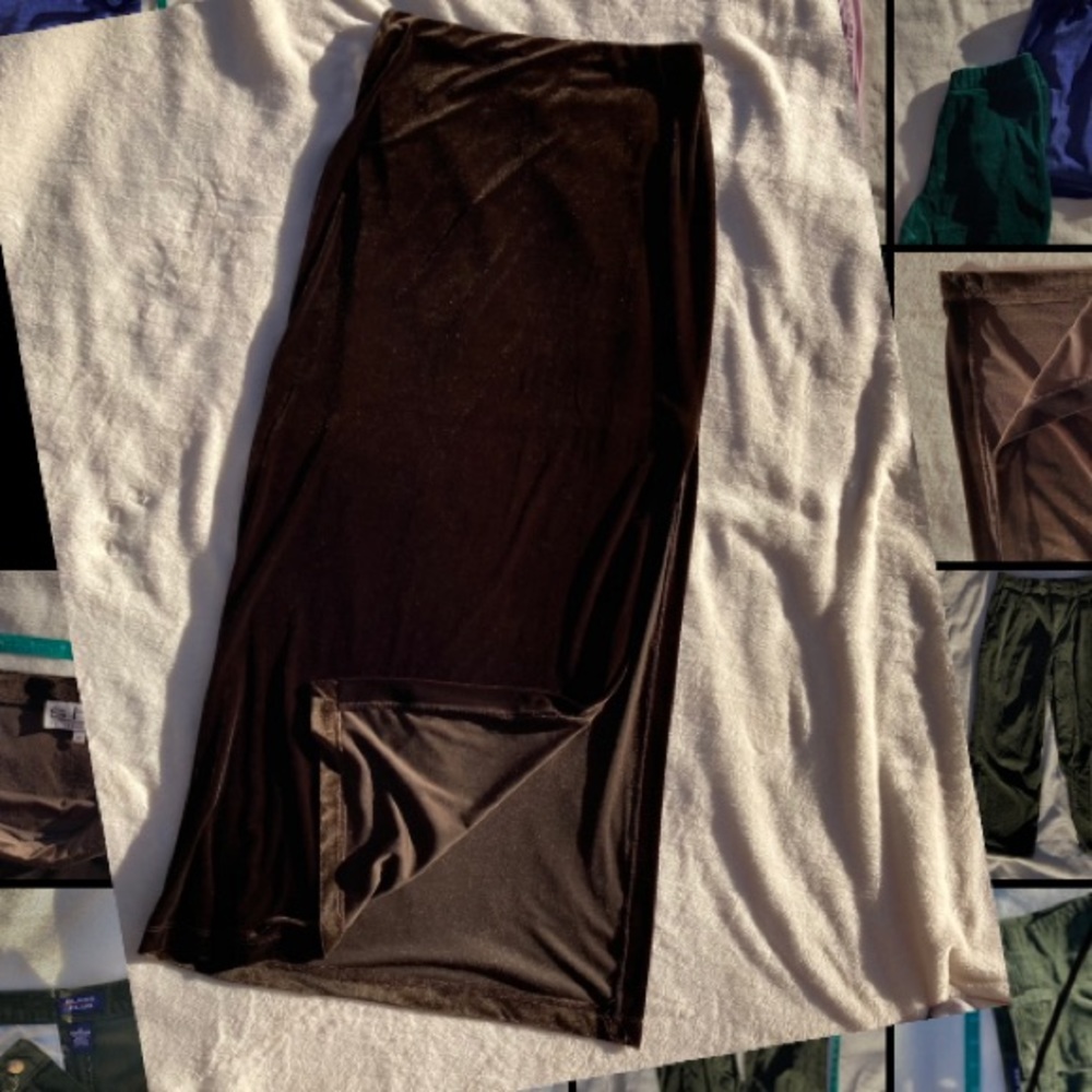 BROWN VELVET LONG SKIRT WITH A SLIT
